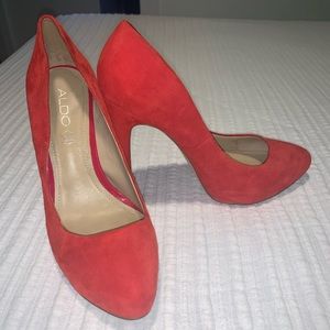RED SUEDE ALDO PUMPS
